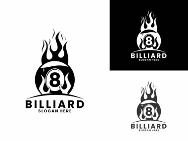 Ateş logosu dizaynlı bilardo topu. Bilardo logo vektör şablonu