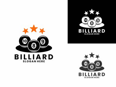 Yıldız logosu dizaynlı üç bilardo topu. Bilardo spor simgesi logo tasarım şablonu
