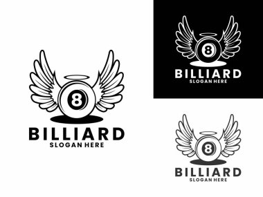 Kanat logosu tasarım vektörlü bilardo. Bilardo kulübü logo şablonu