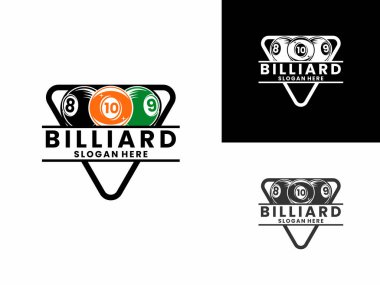 Üçgen logo tasarım şablonu olan bilardo topları, bilardo kulübü logo tasarım vektörü