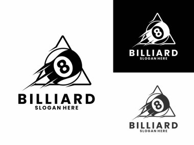 Hızlı bilardo topu logo tasarım vektör şablonu, üçgen logo simgesi ile bilardo hızı