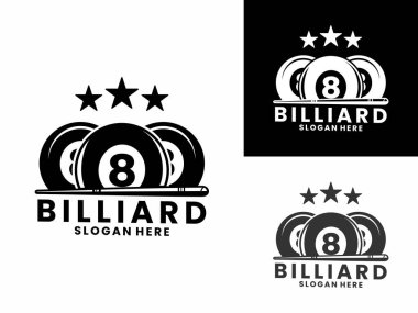 Bilardo kulübü logosu tasarım vektör şablonu, bilardo spor logosu simgesi