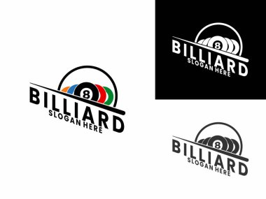 Çubuklu ve dairesel logo tasarım vektör şablonlu bilardo topu. Bilardo logo tasarımı vektör simgesi