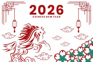 Çin Yeni Yıl vektör geçmişi. Beyaz arkaplanda soyut satır atı