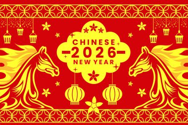 Çin Yeni Yıl etkinliği arka planı ateş atı ve çeşitli illüstrasyon süsleriyle