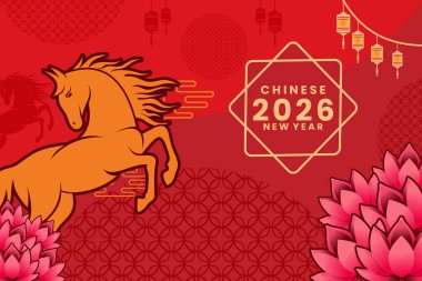 Ateş atı temalı Çin Yeni Yıl arkaplan çizimi, Çin Yeni Yıl vektör tasarımı.