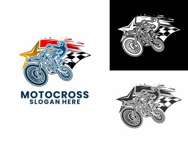 Motokros şampiyonu logo tasarım vektörü. Motokros kulübü logo vektör şablonu