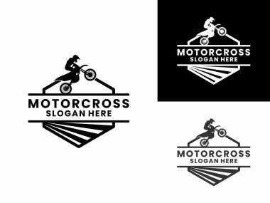 Motokros atlama logo tasarım vektör şablonu, Motocross logo ikonu tasarım vektörü.