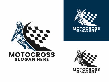 Dinamik vektör logosu bir motokros yarışçısının keskin bir viraja doğru eğildiğini gösteriyor. Hızı, ekstrem sporları ve yoğun rekabeti simgeliyor..