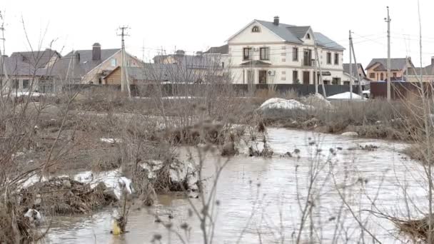 Dirty brown river water and garbage — Stock Video