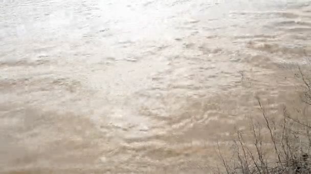 Грязная коричневая речная вода и мусор — стоковое видео