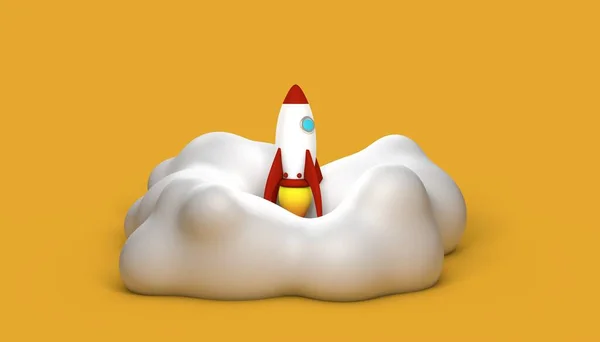 Rocket Takeoff Engine Smoke Yellow Background White Rocket Takes Cloud Stock Picture