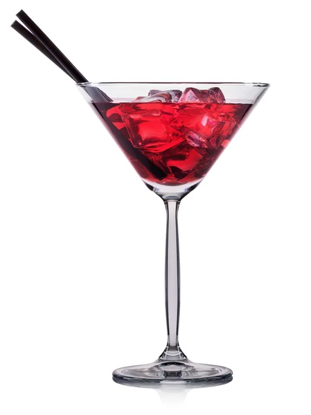 Kırmızı beyaz arka plan üzerinde izole martini cam kokteyl