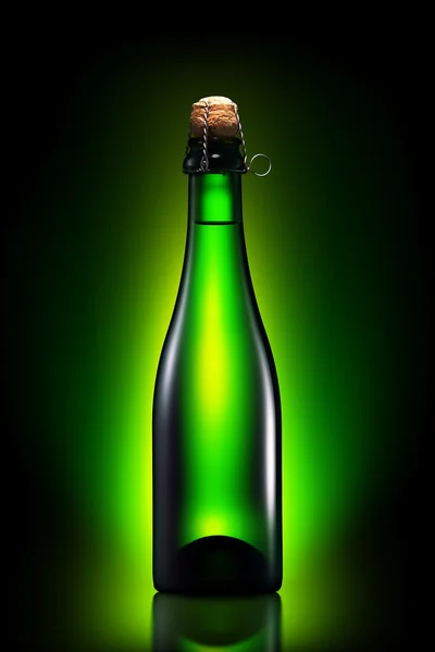 Bottle of beer, cider or champagne with clipping path  on green gradient background — Stock Photo, Image