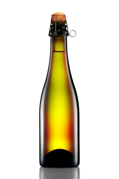 Üveg sör, almabor vagy pezsgő Vágógörbe elszigetelt fehér background — Stock Fotó