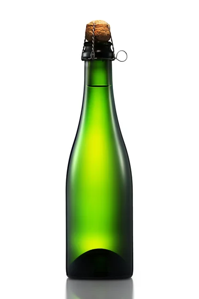 Botella de cerveza, sidra o champán con recorte aislado sobre fondo blanco — Foto de Stock