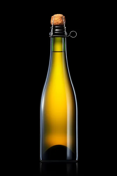 Botella de cerveza, sidra o champán aislada sobre fondo negro —  Fotos de Stock