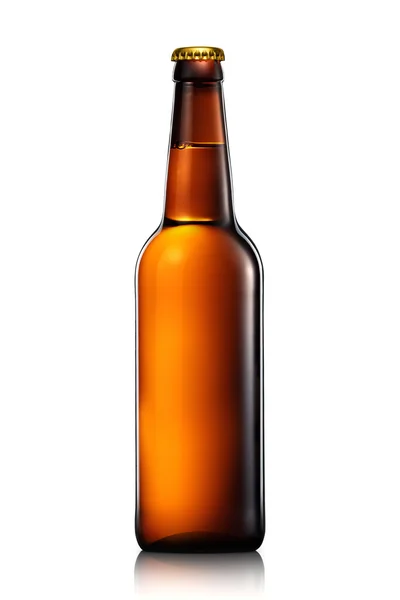 सफेद पृष्ठभूमि पर अलग बीयर या साइडर की बोतल — स्टॉक फ़ोटो, इमेज