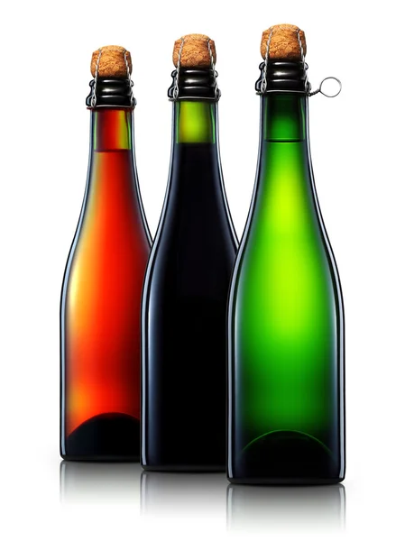 Set de botellas de cerveza aisladas sobre fondo blanco — Foto de Stock