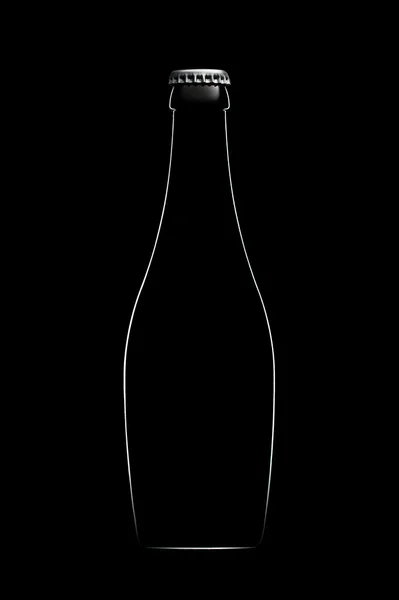 Silueta de botella de cerveza aislada sobre fondo negro —  Fotos de Stock