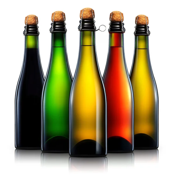 Set of beer bottles isolated on white background — Stock Photo, Image