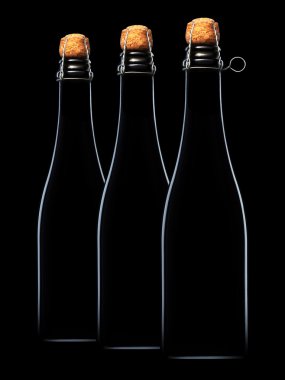 Siyah arka plan üzerine izole bira şişeleri kümesi