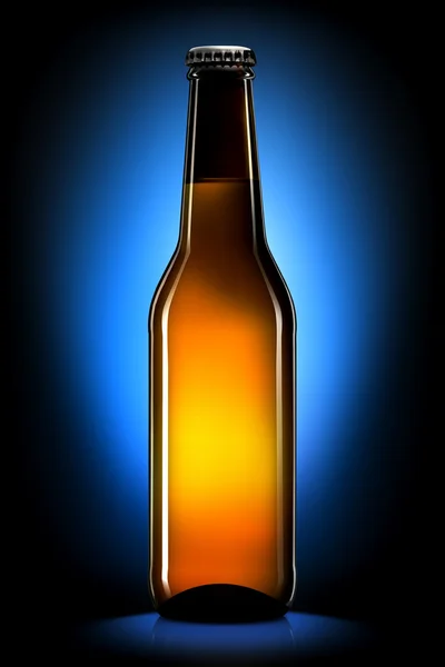 Bottle of beer or cider isolated on dark blue background — Stock Photo, Image