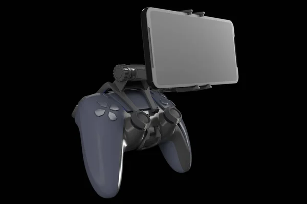 クリッピングパスで黒の背景に隔離された携帯電話でゲームをプレイするための現実的なジョイスティック ビデオゲームストリーミングの3Dレンダリング — ストック写真