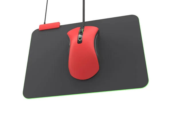 Souris Jeu Rouge Moderne Sur Pad Professionnel Isolé Sur Fond — Photo