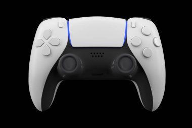 Gerçekçi video oyun denetleyici kırpma yolu ile siyah üzerinde izole. 3B görüntüleme ekipmanı ve oyun alanı çalışma alanı kavramı