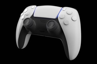 Gerçekçi video oyun denetleyici kırpma yolu ile siyah üzerinde izole. 3B görüntüleme ekipmanı ve oyun alanı çalışma alanı kavramı