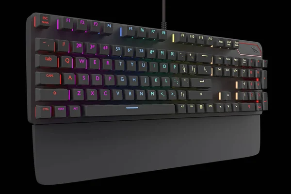 Černá počítačová klávesnice s rgb barvou izolovanou na černé s oříznutou cestou. — Stock fotografie
