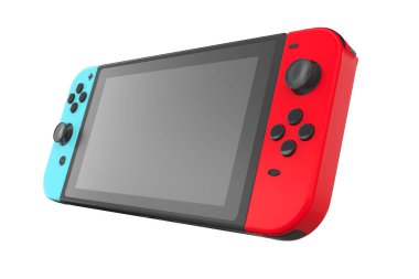 Realistic video game controllers attached to touch screen isolated on white with clipping path. 3D rendering of blue and red gamepad for online gaming clipart