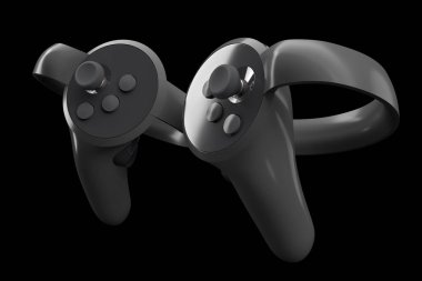 Çevrimiçi ve bulut oyunları için sanal gerçeklik kontrolörleri kırpma yolu ile siyahta izole edildi. Artırılmış gerçeklik ya da VR için 3B görüntüleme aygıtı