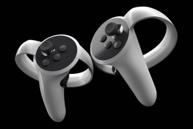 Çevrimiçi ve bulut oyunları için sanal gerçeklik kontrolörleri kırpma yolu ile siyahta izole edildi. Artırılmış gerçeklik ya da VR için 3B görüntüleme aygıtı