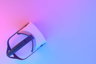 Sanal gerçeklik gözlükleri beyaz arka plandaki neon ışıklarda izole edilmiş. Artırılmış gerçeklikte veya sanal oyunlarda sanal tasarım için 3d gözlük oluşturma