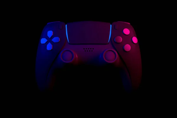 Realistischer Videospielcontroller Neonlicht Auf Schwarzem Noir Hintergrund Rendering Von Streaming — Stockfoto