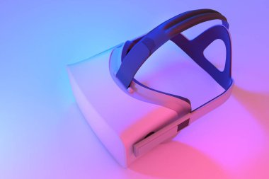 Sanal gerçeklik gözlükleri beyaz arka plandaki neon ışıklarda izole edilmiş. Artırılmış gerçeklikte veya sanal oyunlarda sanal tasarım için 3d gözlük oluşturma