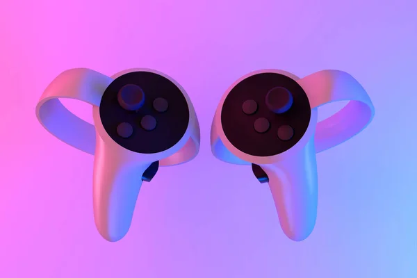 Virtual Reality Controllers Voor Online Home Gaming Neon Lichten Witte — Stockfoto