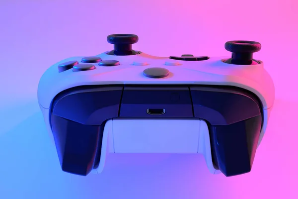 Realistische Video Game Controller Neon Lichten Witte Tafel Achtergrond Weergave — Stockfoto