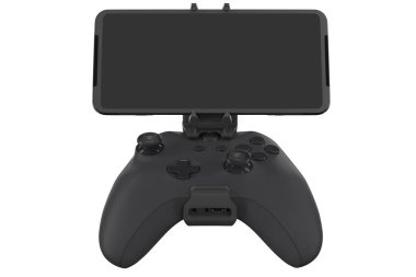 Beyazda izole edilmiş bir cep telefonunda oyun oynamak için gerçekçi joystick