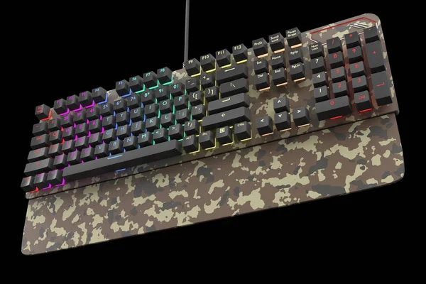 Camouflage Colored Computer Keyboard Rgb Color Isolated Black Clipping Path — Stock Photo, Image