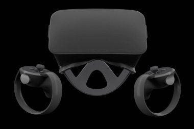 Sanal gerçeklik gözlükleri ve çevrimiçi oyun denetleyicileri siyahta izole edildi