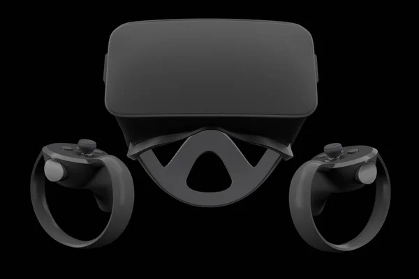 Gafas y controladores de realidad virtual para juegos en línea aislados en negro —  Fotos de Stock