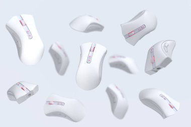 Beyaz arkaplanda bulanık uçan oyun faresi