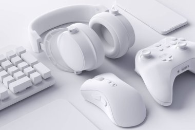 Oyun alanının üst görünümü ve fare, klavye, joystick, mobil gibi teçhizatlar