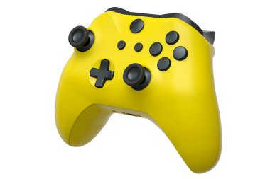 Beyaz arkaplanda gerçekçi sarı video oyunu denetleyici