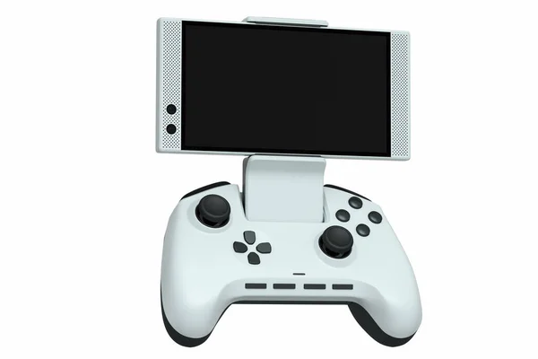 Реалистичный белый джойстик для игр на мобильном телефоне на белом фоне — стоковое фото