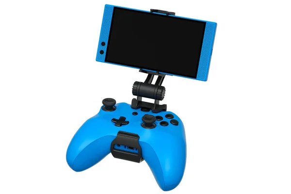 白い背景に携帯電話でゲームをプレイするための現実的な青ジョイスティック — ストック写真
