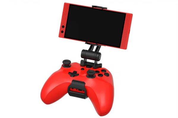 Realisztikus piros joystick játékokat játszani egy mobiltelefon fehér alapon — Stock Fotó
